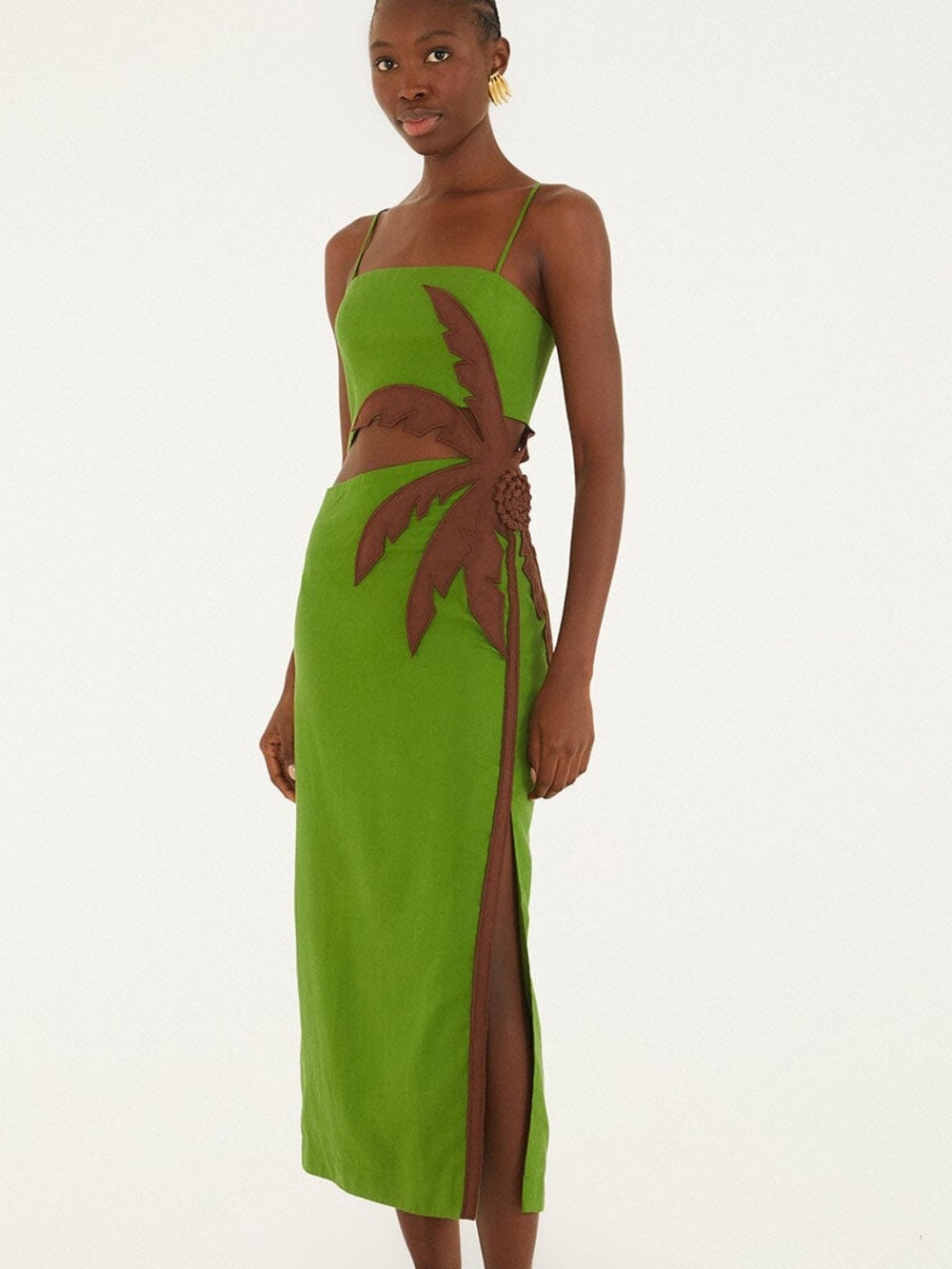 FARM Rio Green 3d Palm Tree Cut-Out Midi Dress